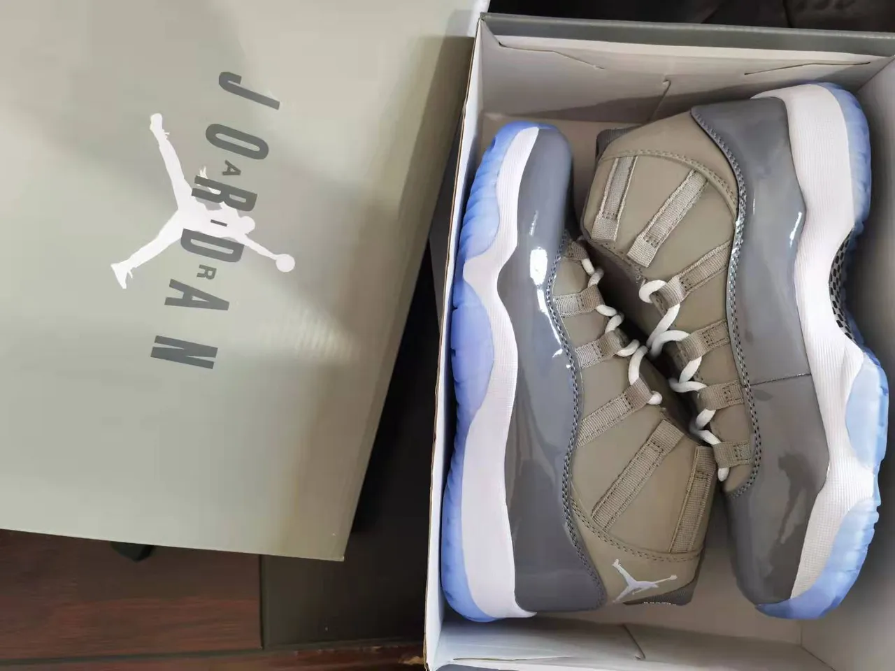 Air Jordan 11 Gray Blue High-Top Patent Leather Toe Basketball Shoes 2