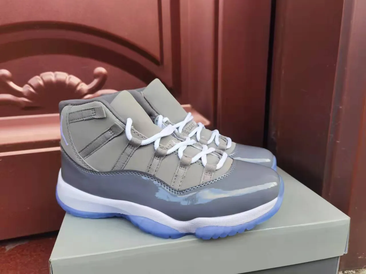 Air Jordan 11 Gray Blue High-Top Patent Leather Toe Basketball Shoes 4