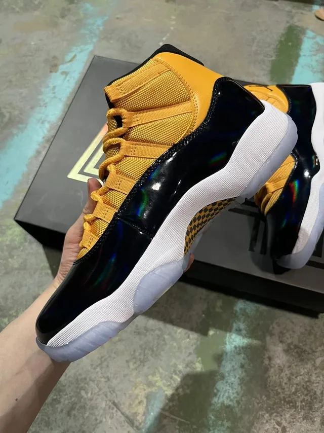 Air Jordan 11 Mustard Yellow and Iridescent Black Basketball Shoes 3