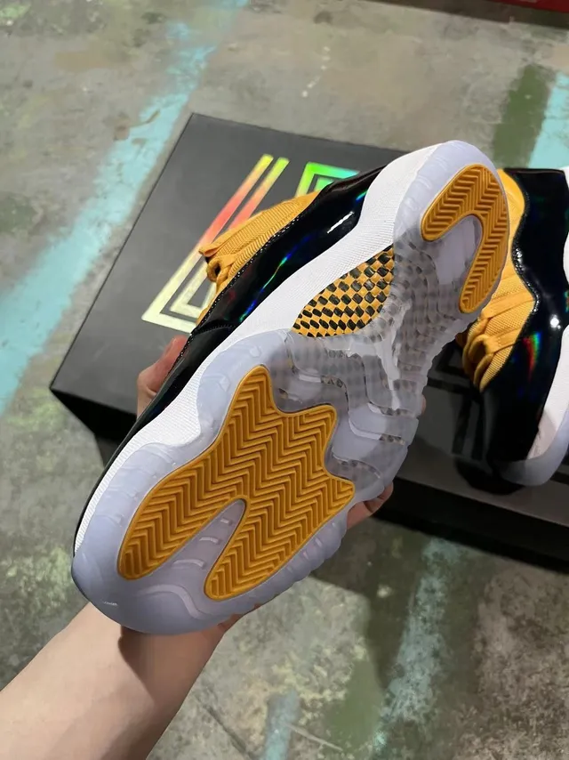 Air Jordan 11 Mustard Yellow and Iridescent Black Basketball Shoes 5