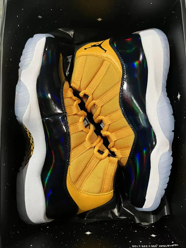 Air Jordan 11 Mustard Yellow and Iridescent Black Basketball Shoes 6