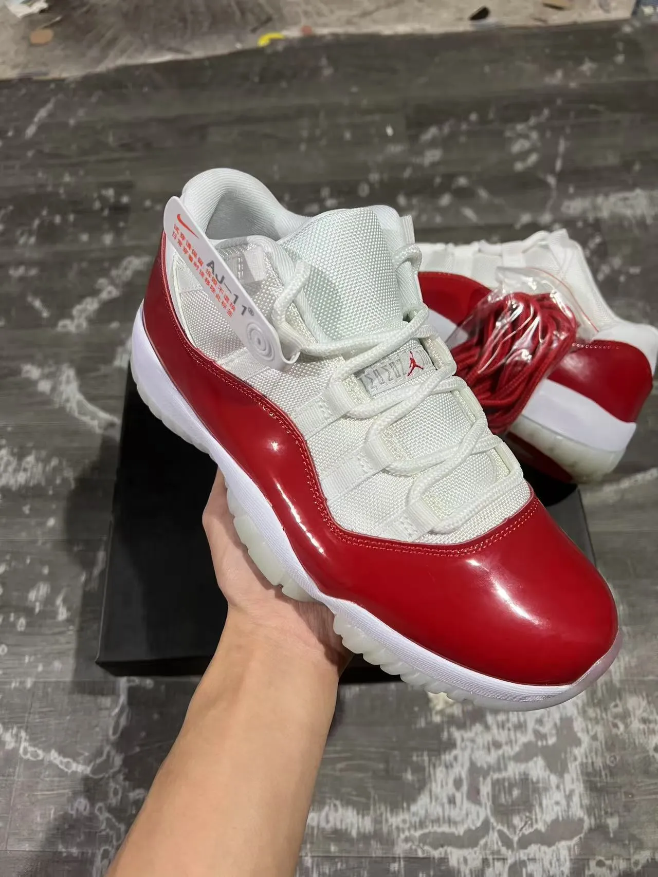 Air Jordan 11 Red and White Patent Leather Basketball Shoes 2