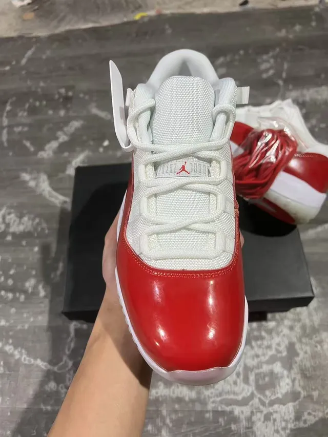 Air Jordan 11 Red and White Patent Leather Basketball Shoes 3