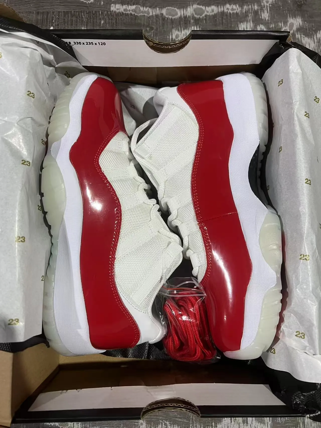 Air Jordan 11 Red and White Patent Leather Basketball Shoes 9