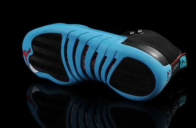 Air Jordan 12 Black and Cyan Blue Basketball Shoes 2