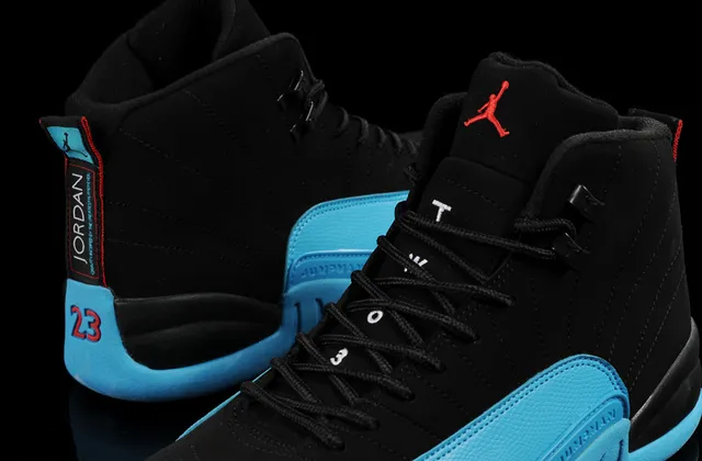 Air Jordan 12 Black and Cyan Blue Basketball Shoes 4