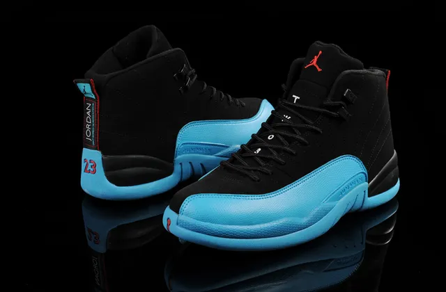 Air Jordan 12 Black and Cyan Blue Basketball Shoes 5