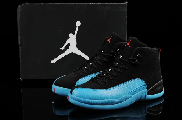 Air Jordan 12 Black and Cyan Blue Basketball Shoes 9
