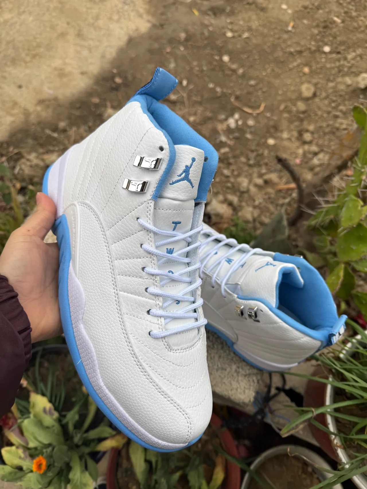 Air Jordan 12 White and Light Blue Basketball Shoes 2