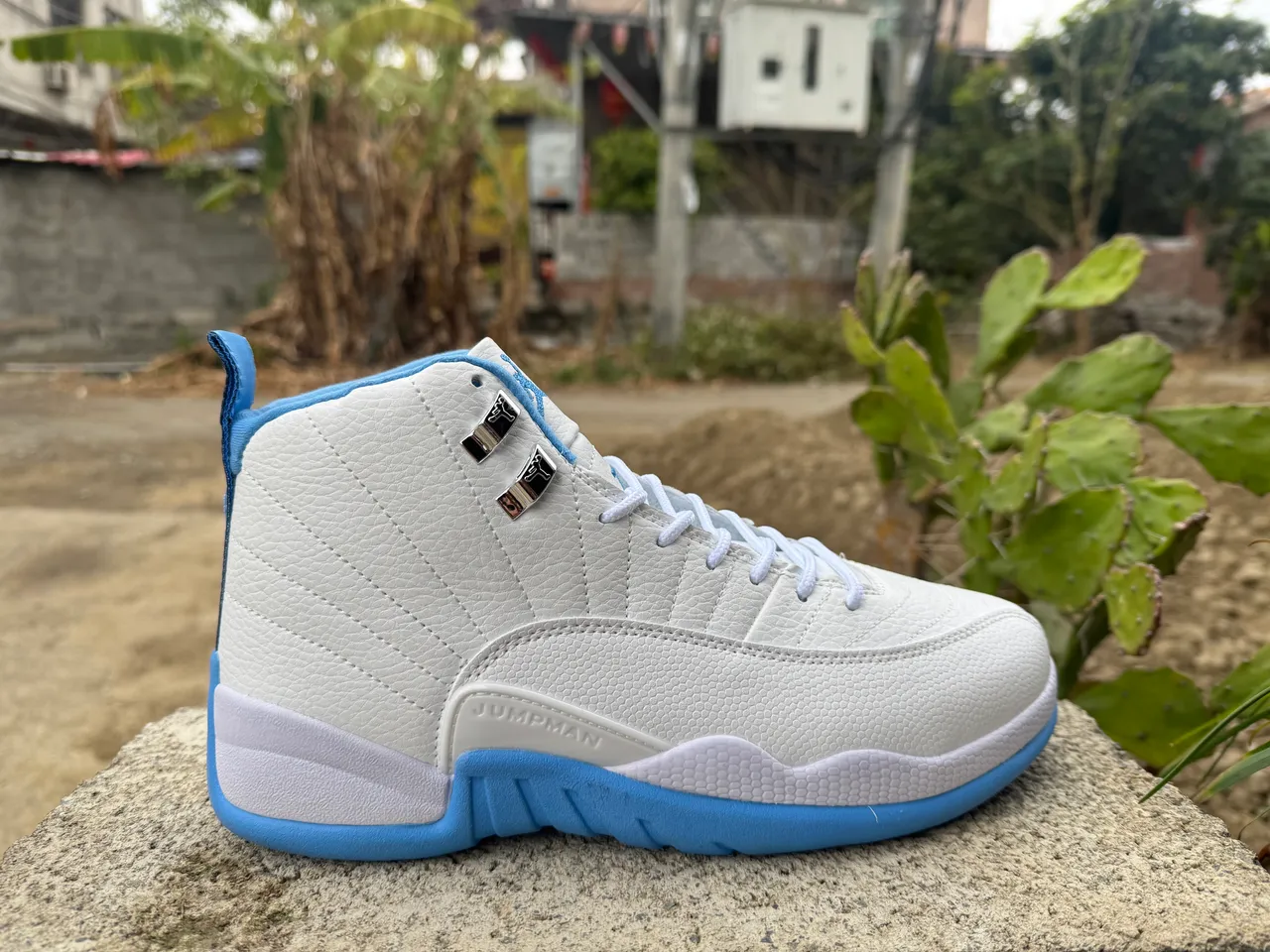 Air Jordan 12 White and Light Blue Basketball Shoes 3
