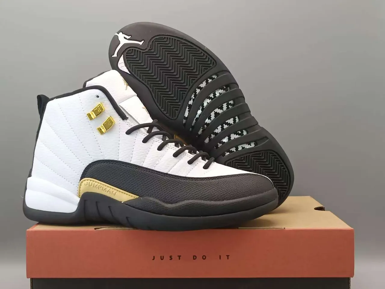 Air Jordan 12 White Black Gold Basketball Shoes 2