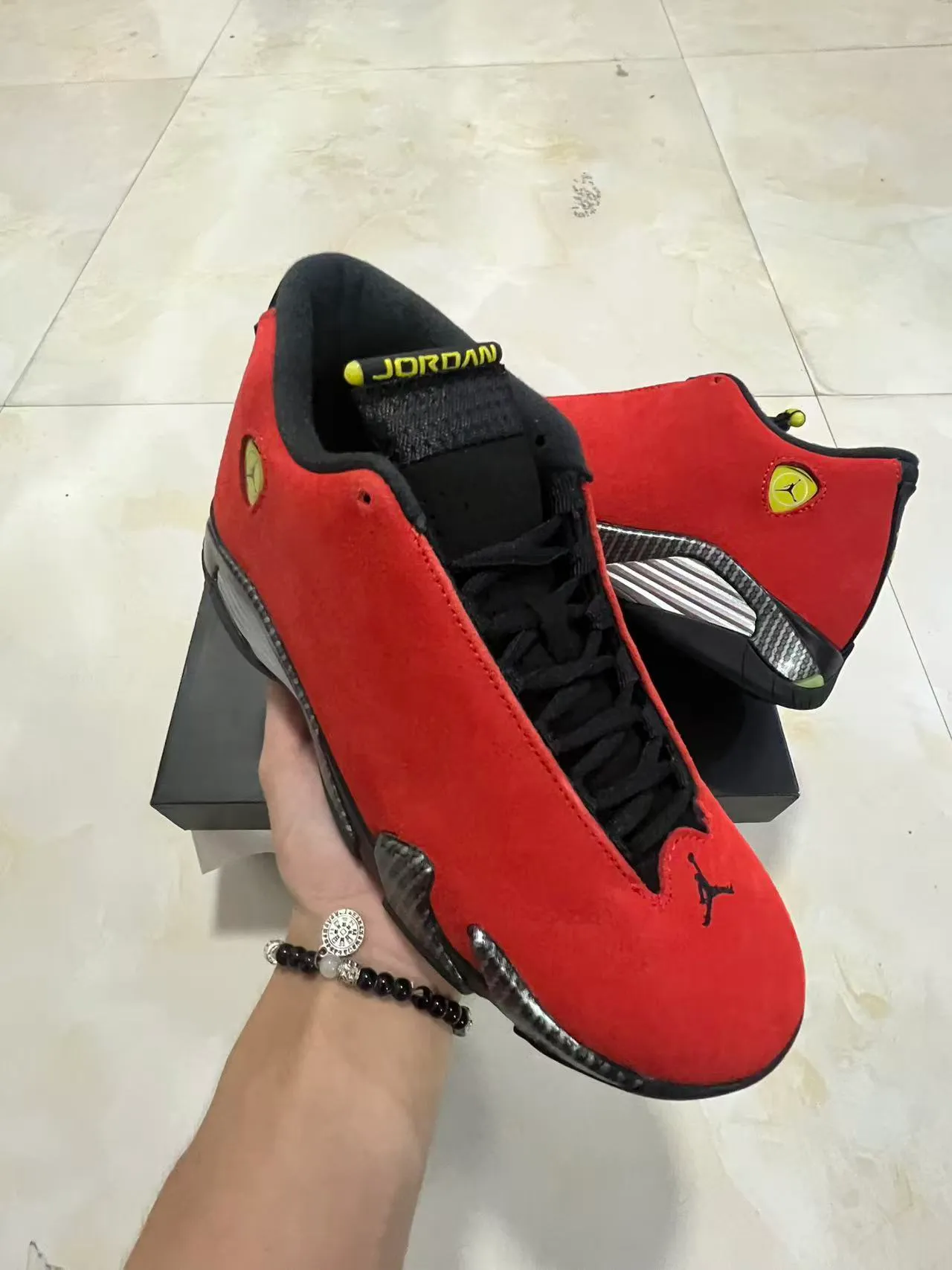 Air Jordan 14 Red Suede Carbon Fiber Basketball Shoes 2