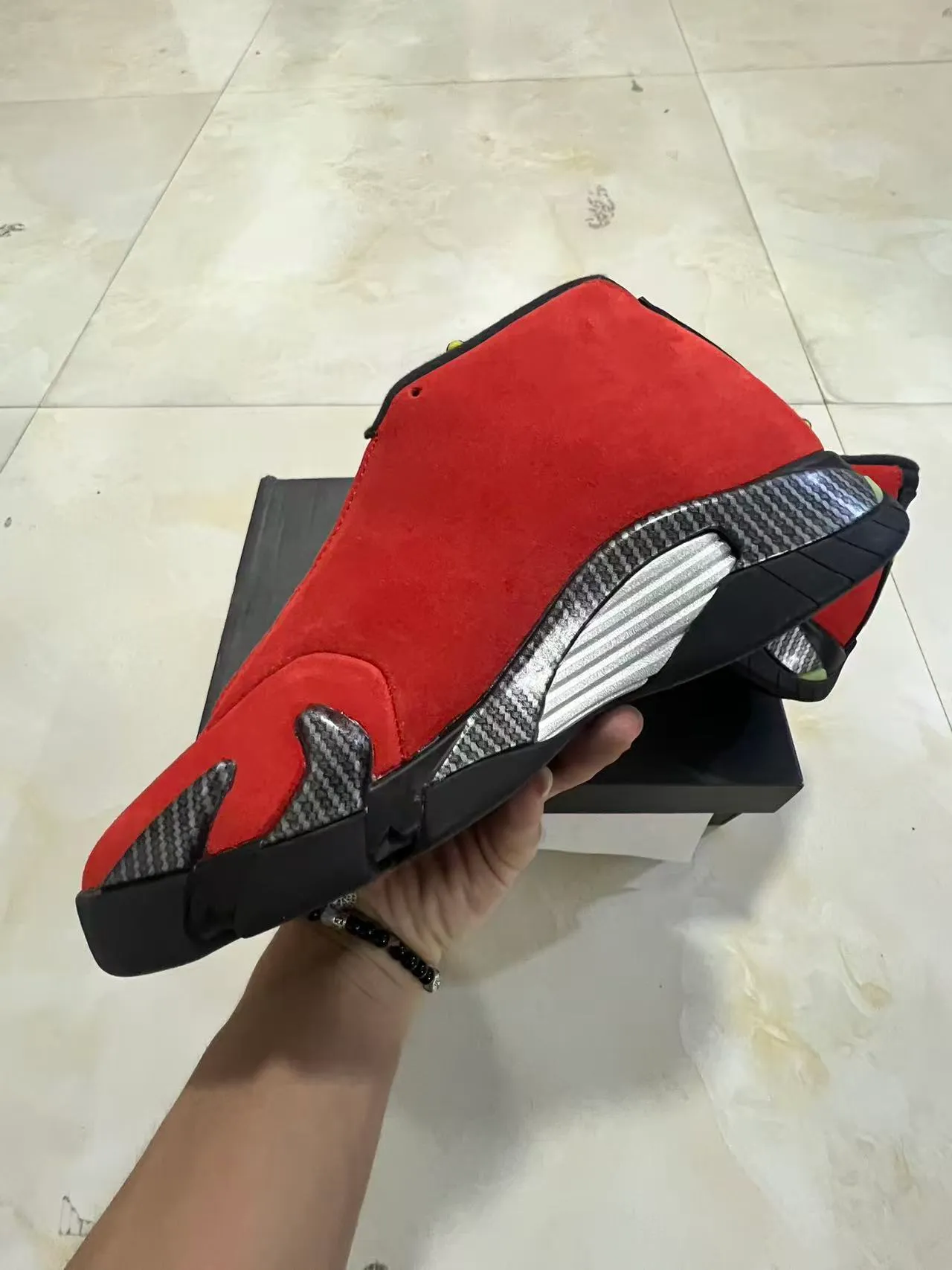 Air Jordan 14 Red Suede Carbon Fiber Basketball Shoes 5