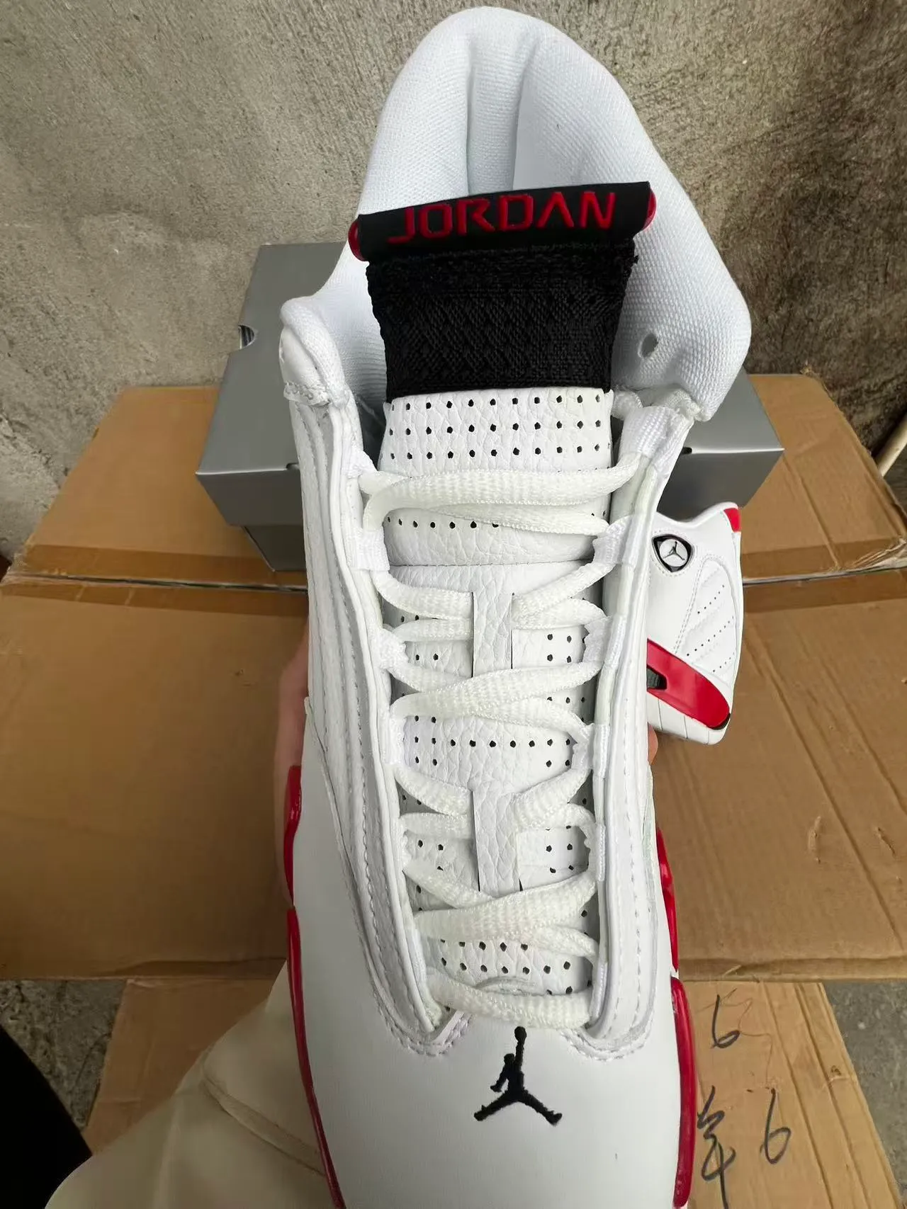 Air Jordan 14 White Red Basketball Shoes 4