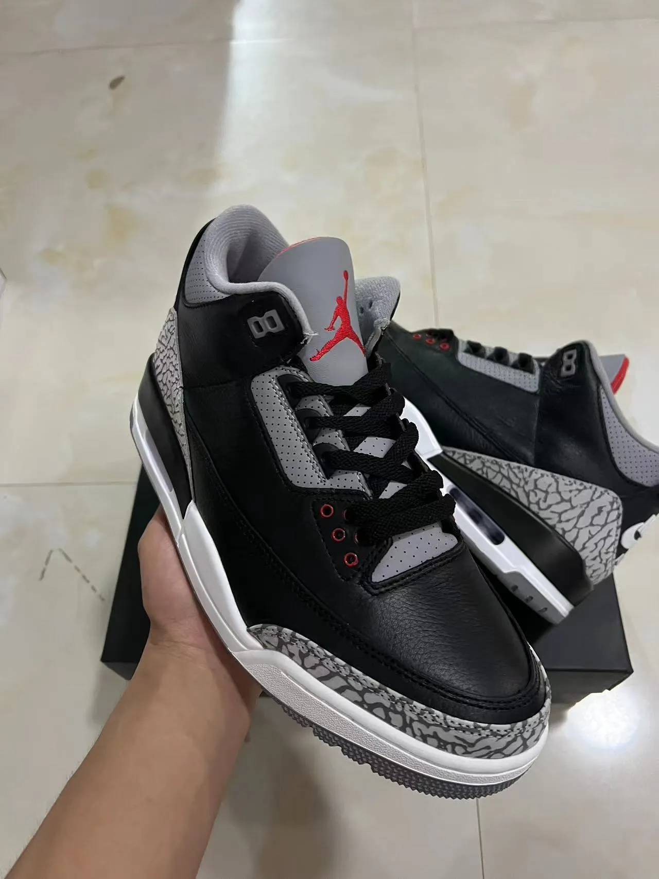 Air Jordan 3 Black Cement Elephant Print Basketball Shoes 2