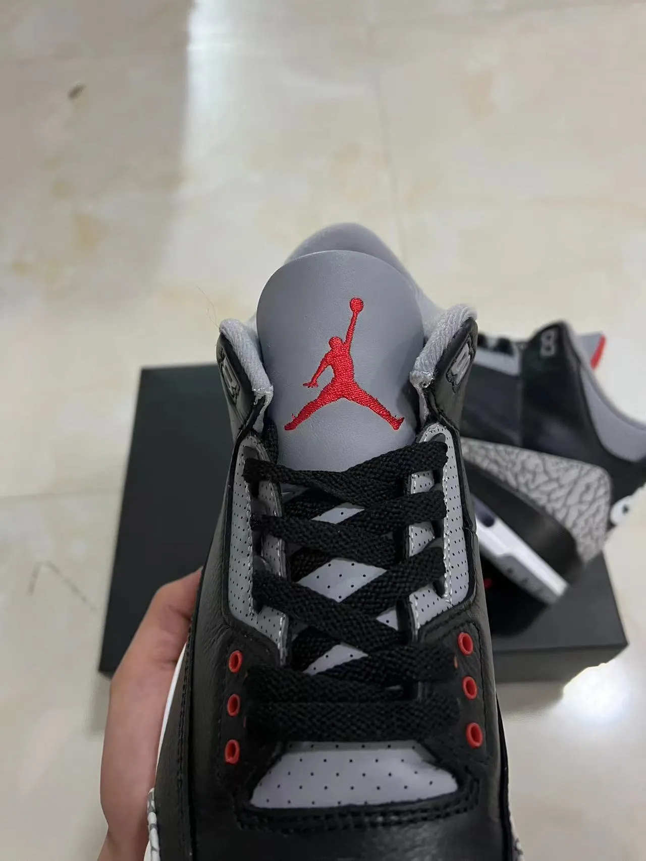 Air Jordan 3 Black Cement Elephant Print Basketball Shoes 4