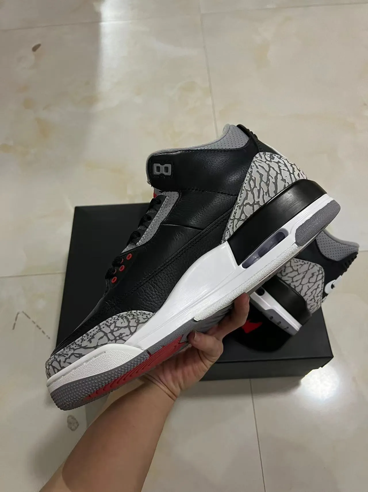 Air Jordan 3 Black Cement Elephant Print Basketball Shoes 5