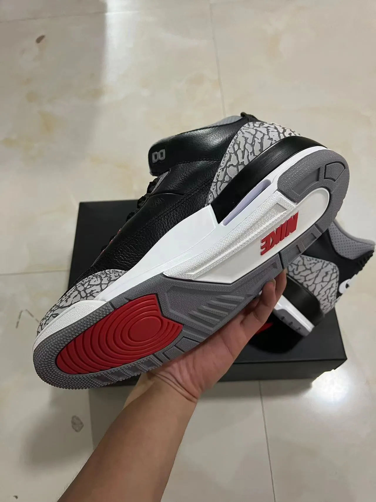 Air Jordan 3 Black Cement Elephant Print Basketball Shoes 6