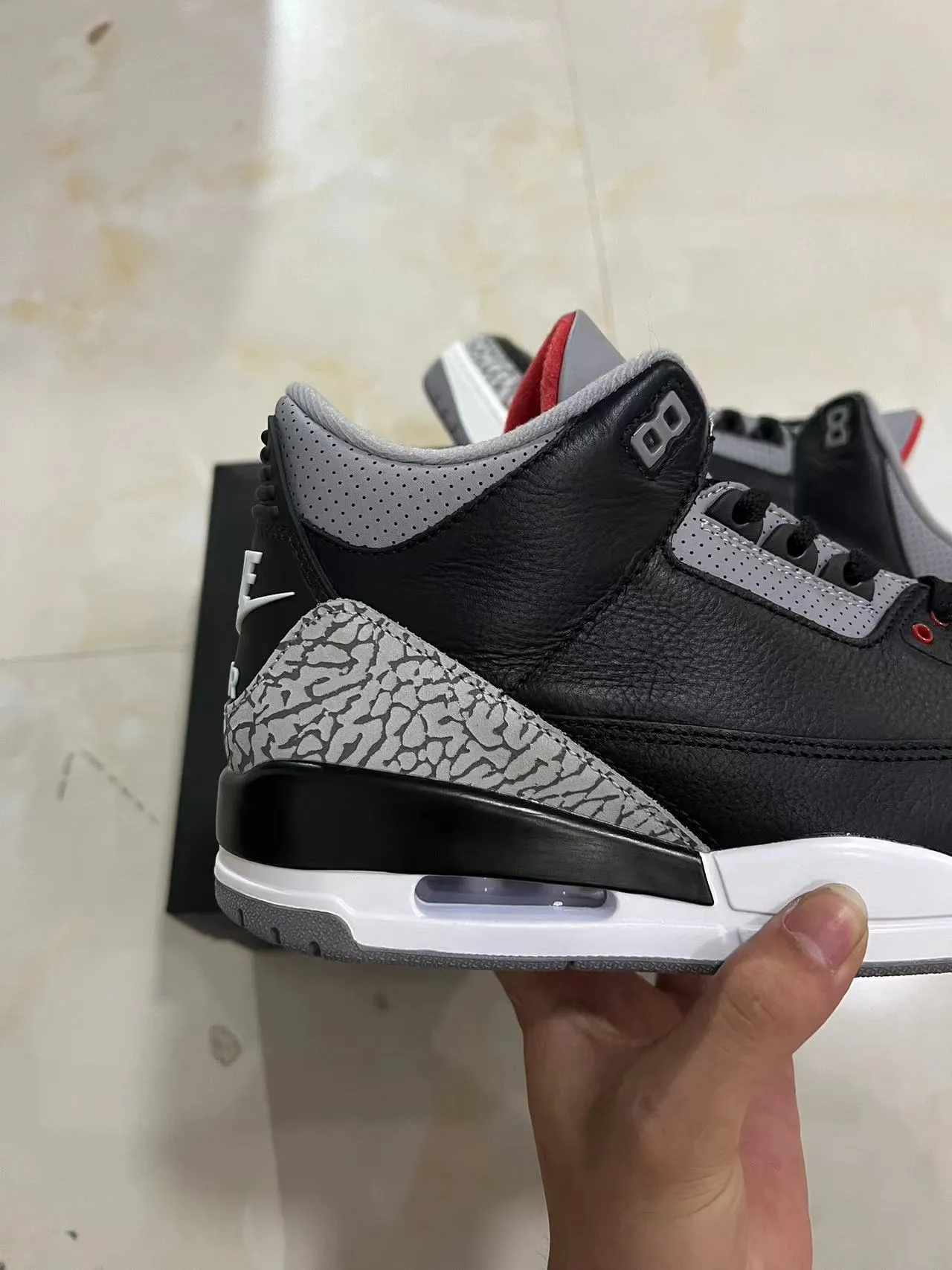 Air Jordan 3 Black Cement Elephant Print Basketball Shoes 7
