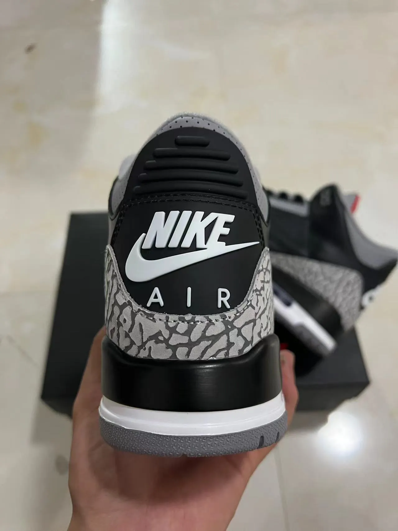 Air Jordan 3 Black Cement Elephant Print Basketball Shoes 8