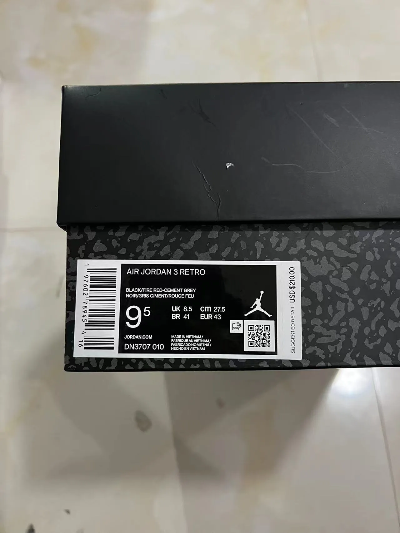Air Jordan 3 Black Cement Elephant Print Basketball Shoes 10