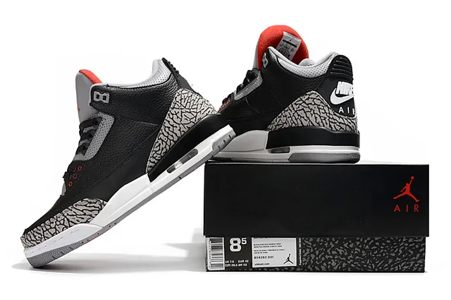 Chaussures de basketball Air Jordan 3 Black Cement à imprimé éléphant 8