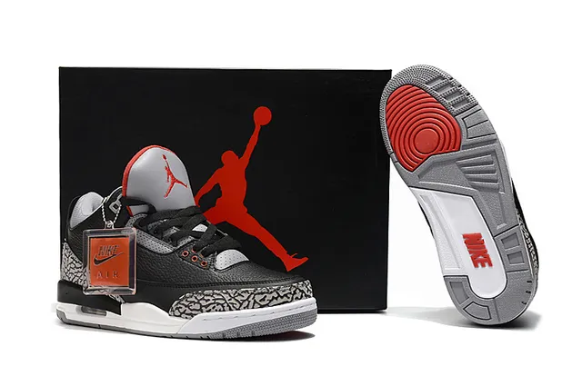 Chaussures de basketball Air Jordan 3 Black Cement à imprimé éléphant 9