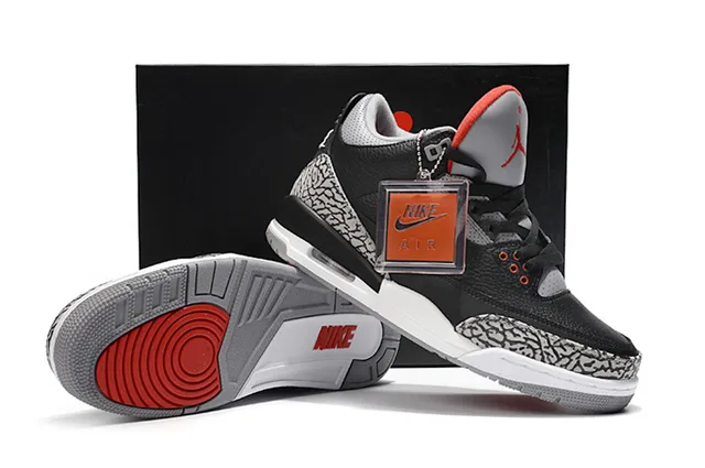 Chaussures de basketball Air Jordan 3 Black Cement à imprimé éléphant 10