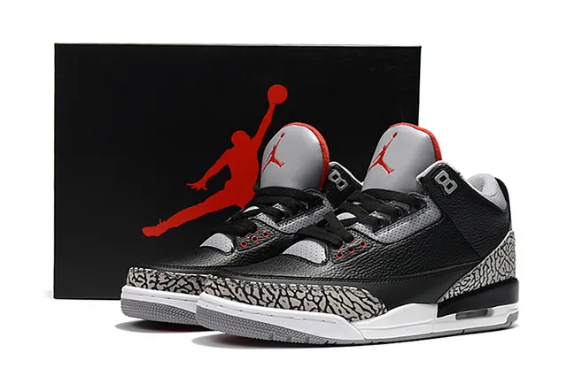 Chaussures de basketball Air Jordan 3 Black Cement à imprimé éléphant 12