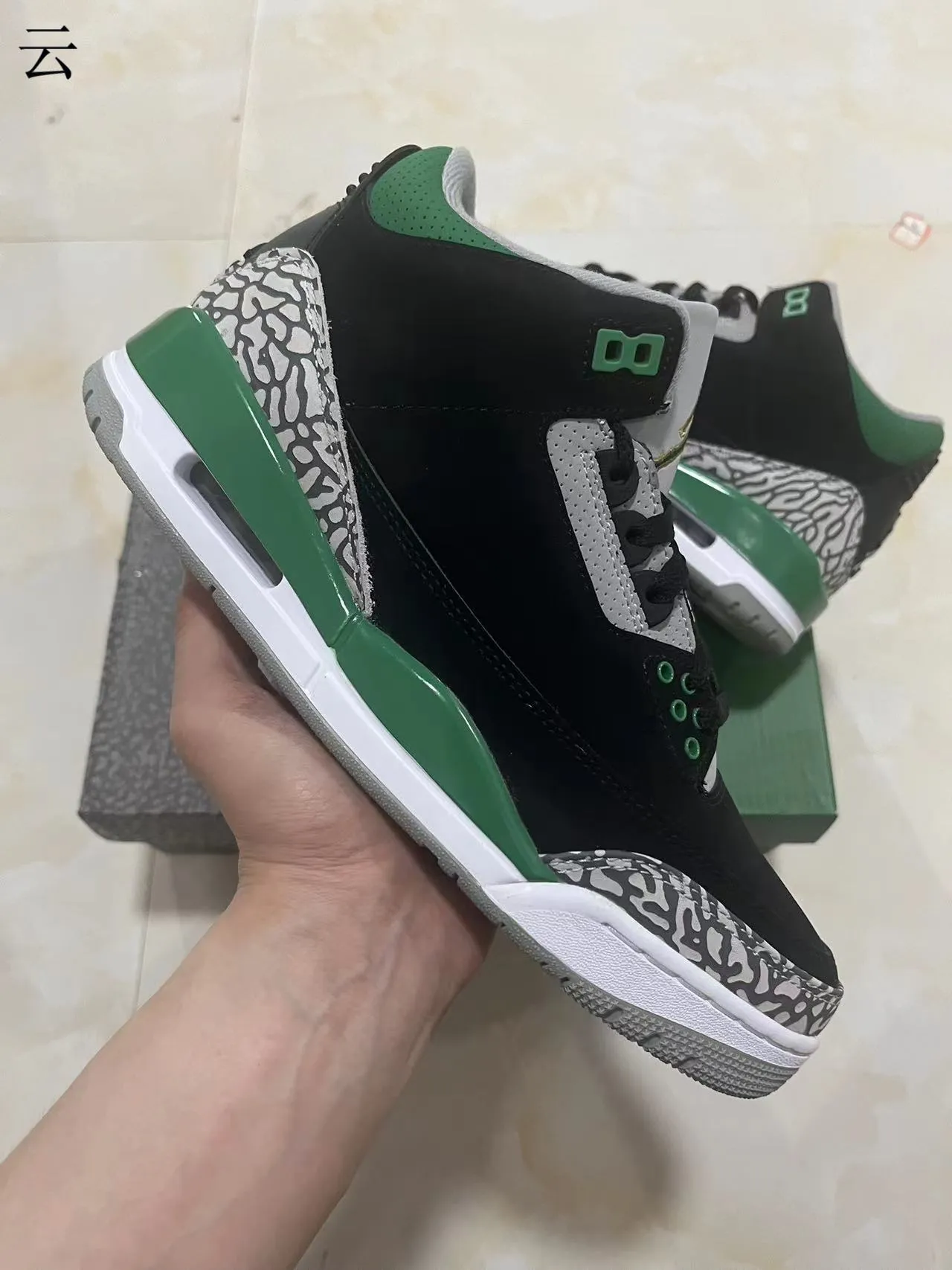 Air Jordan 3 Black Green Elephant Print Basketball Shoes 9