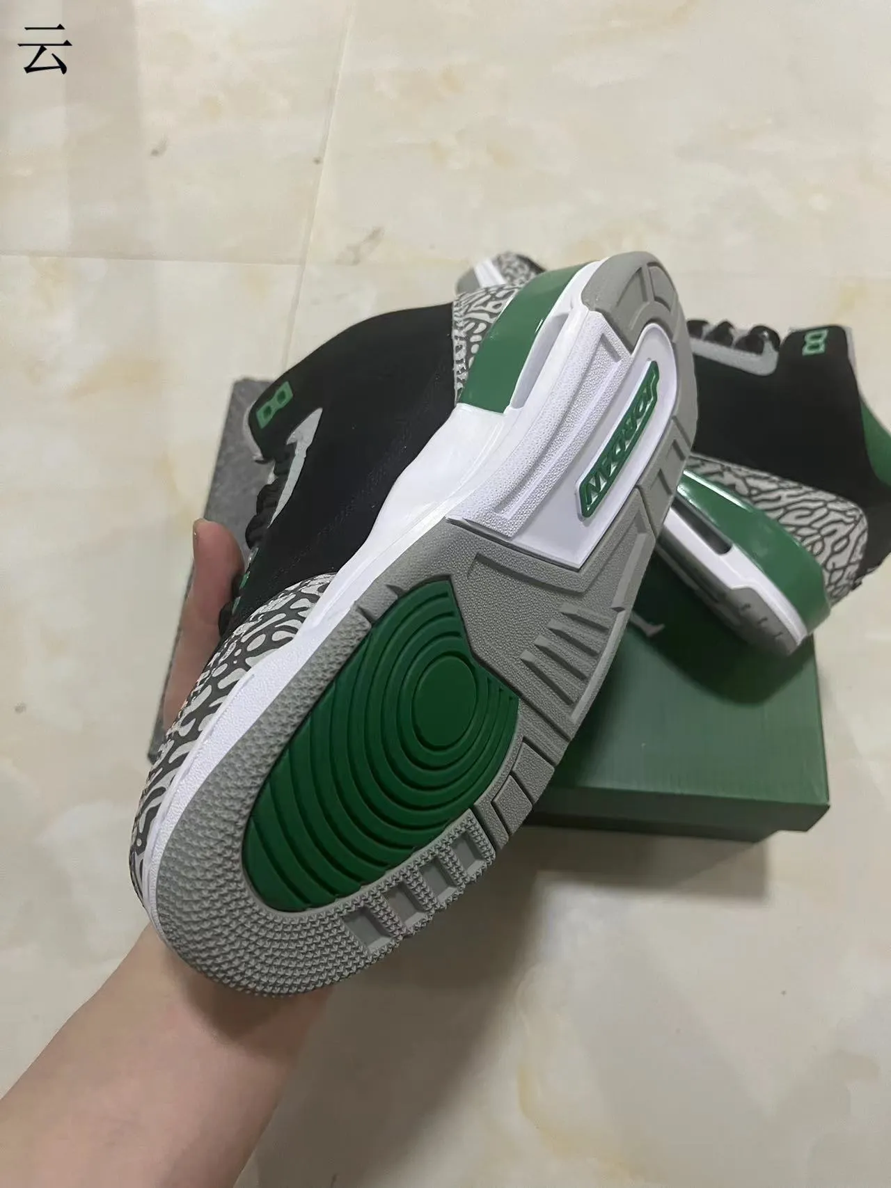 Air Jordan 3 Black Green Elephant Print Basketball Shoes 5
