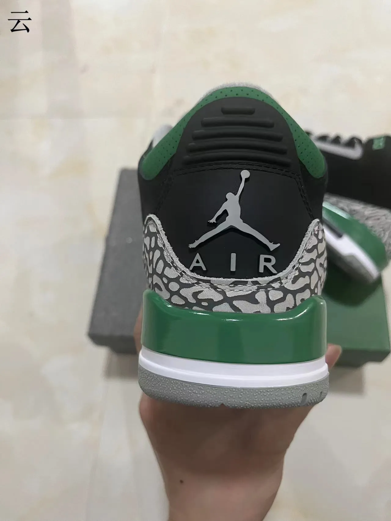 Air Jordan 3 Black Green Elephant Print Basketball Shoes 7