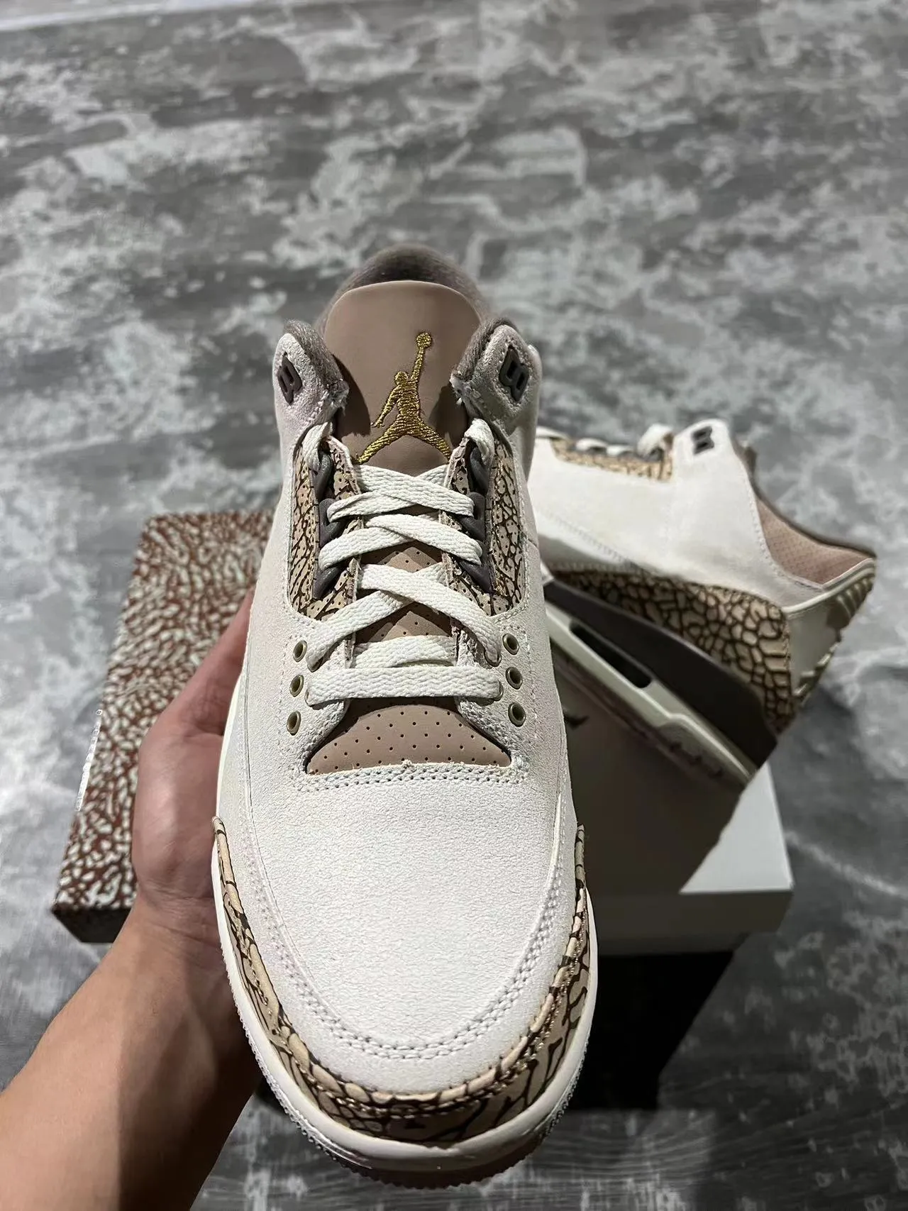 Chaussures de basketball Air Jordan 3 à imprimé éléphant beige et marron 3