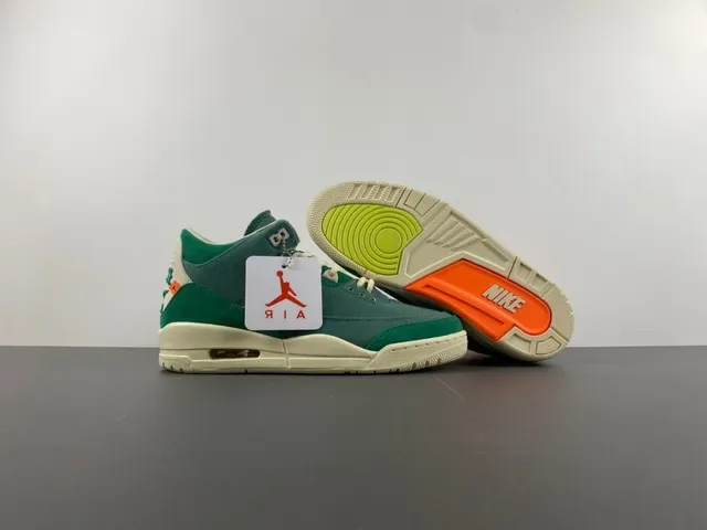 Air Jordan 3 Tênis de Basquete Verde de Camurça e Lona de Cano Alto 12