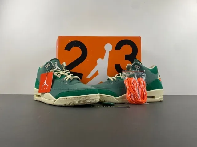 Air Jordan 3 Tênis de Basquete Verde de Camurça e Lona de Cano Alto 13
