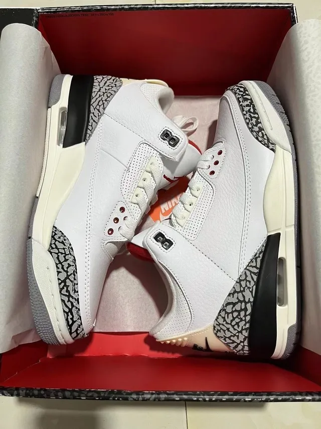 Air Jordan 3 Branco Preto Elefante Tênis de Basquete 7