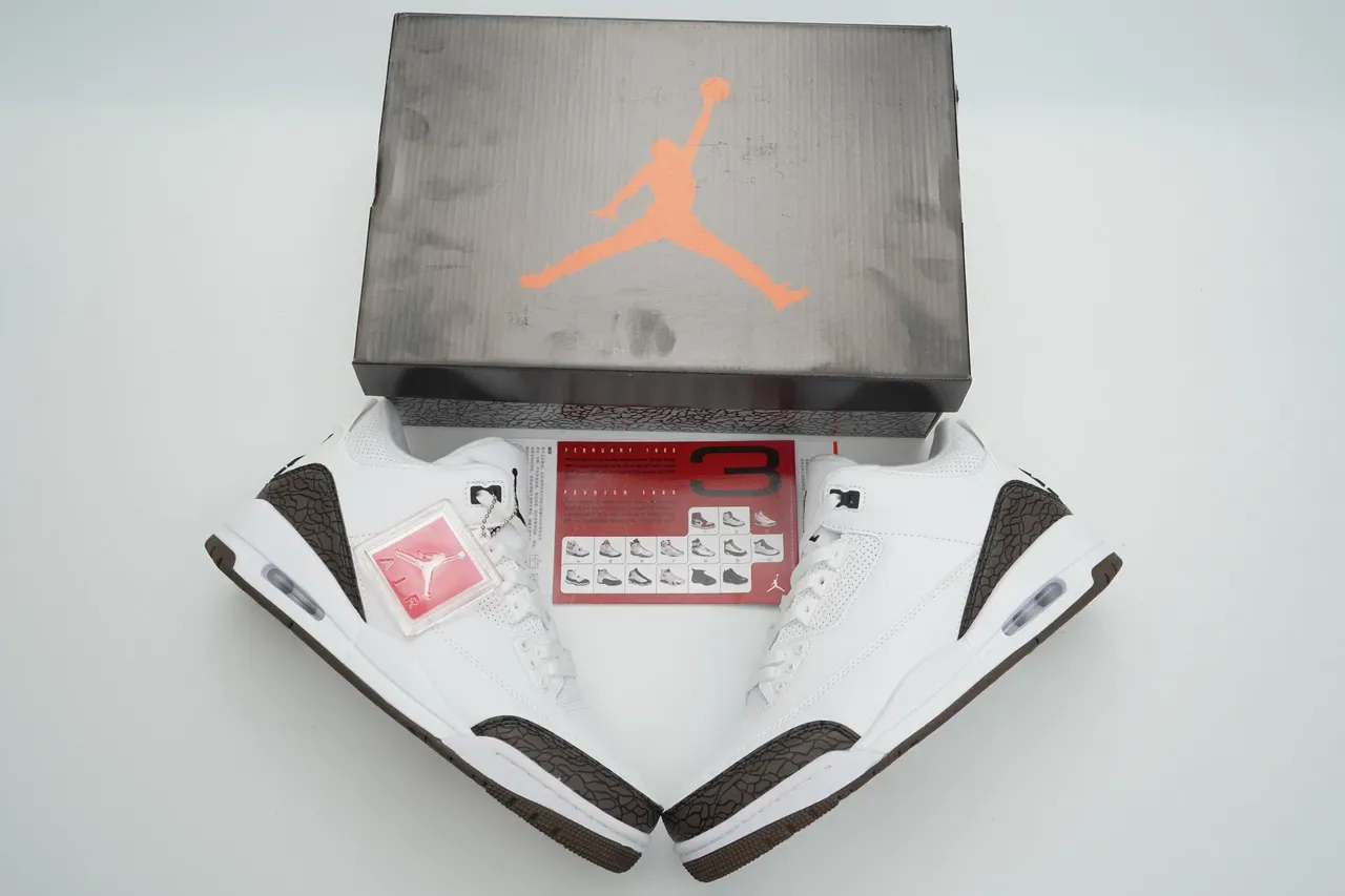 Air Jordan 3 Chaussures de basketball blanc marron imprimé éléphant 3