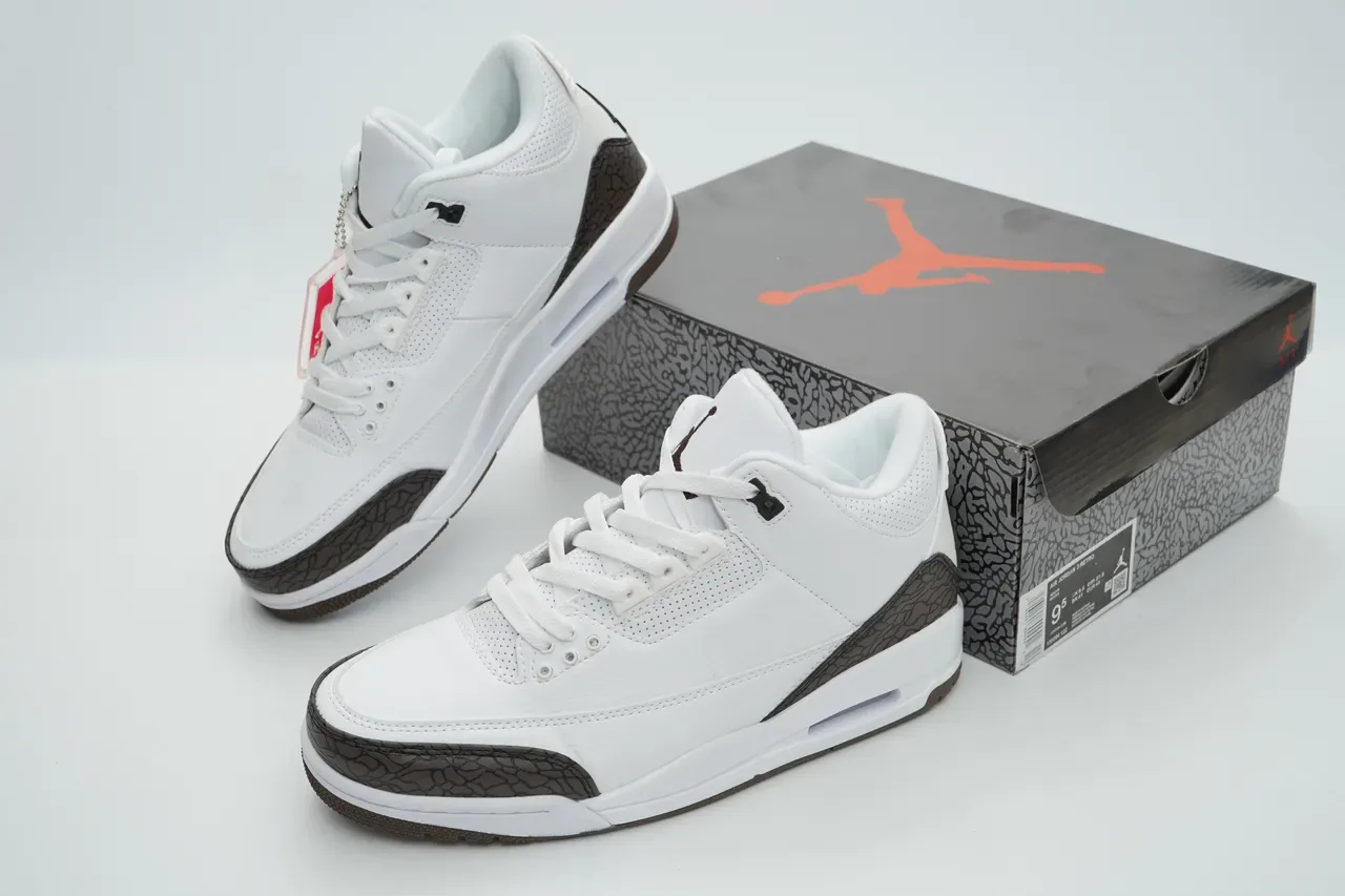 Air Jordan 3 Chaussures de basketball blanc marron imprimé éléphant 4