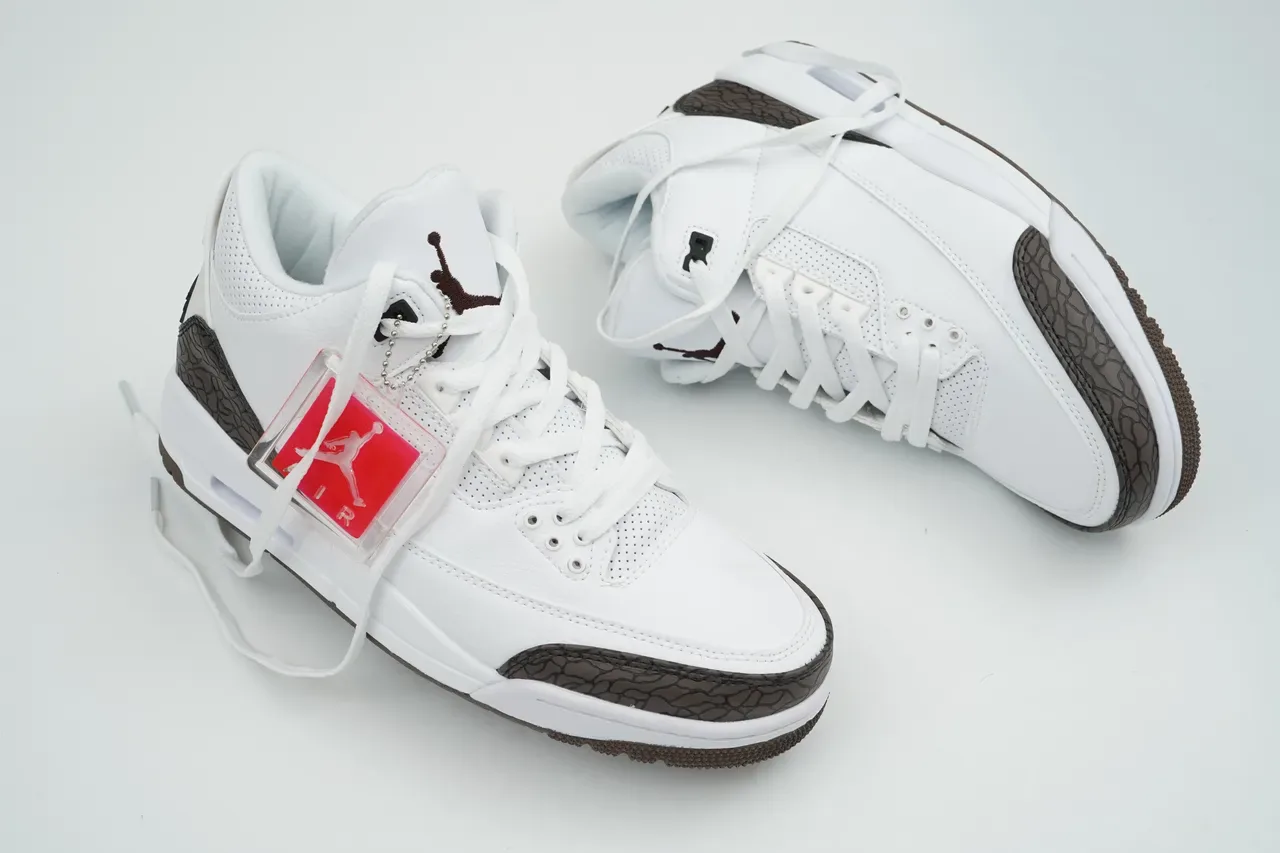 Air Jordan 3 Chaussures de basketball blanc marron imprimé éléphant 5