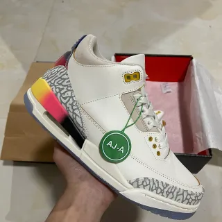 Air Jordan 3 White Elephant Print Gradient Heel Basketball Shoes