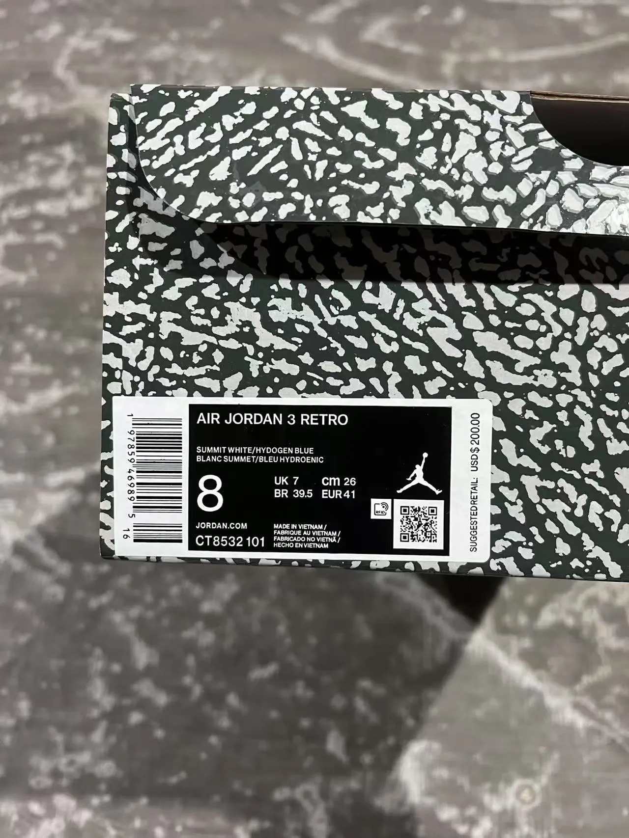 Tênis de basquete Air Jordan 3 branco cinza claro azul 10