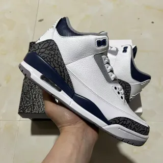 Air Jordan 3 White Navy Elephant Print Basketball Shoes