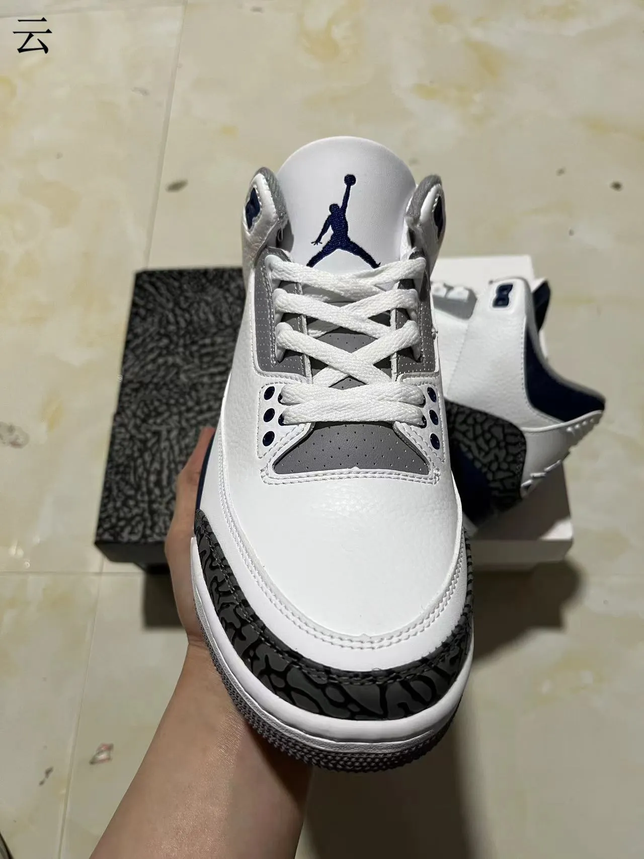 Air Jordan 3 White Navy Elephant Print Basketball Shoes 3