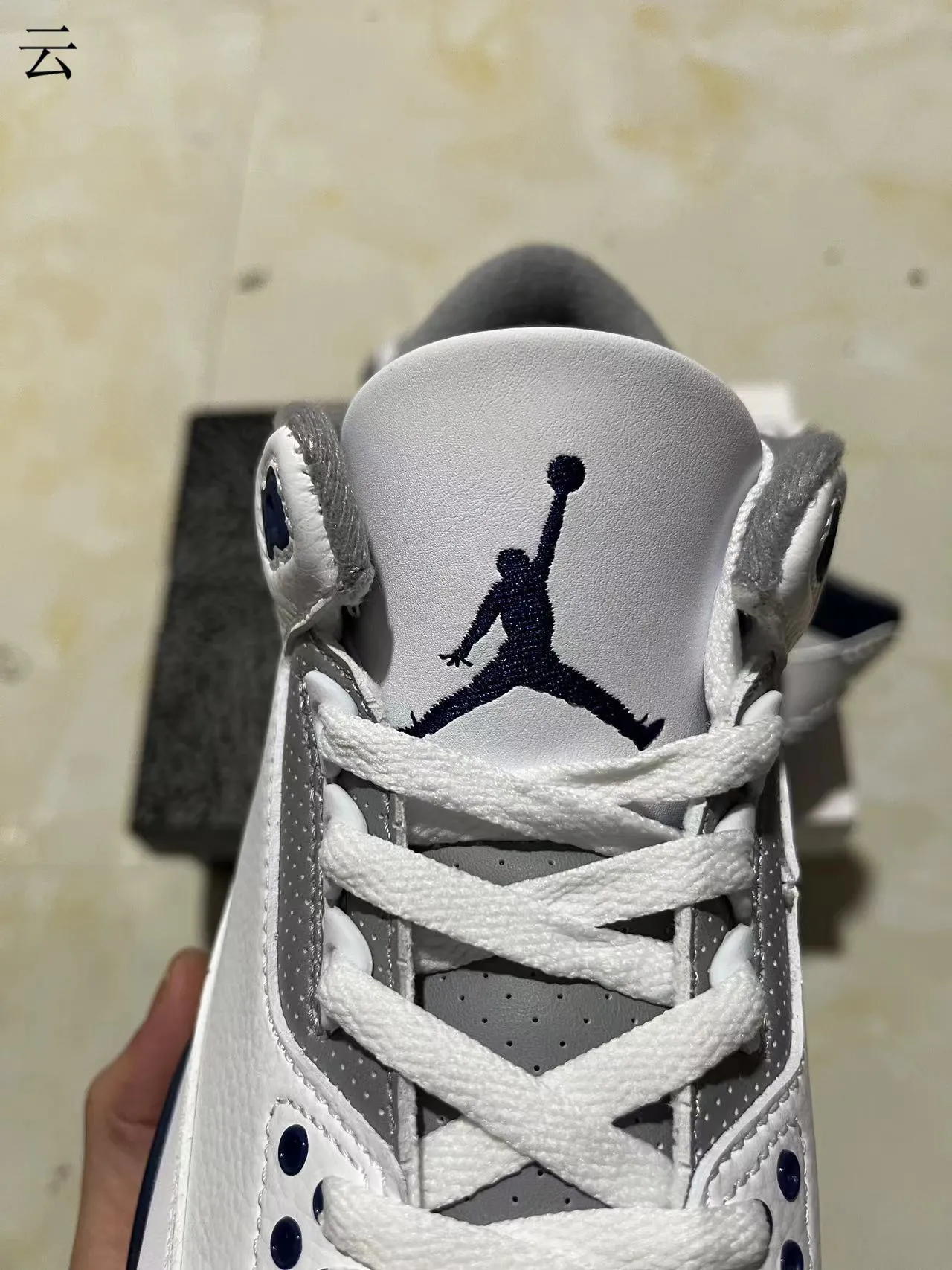 Air Jordan 3 White Navy Elephant Print Basketball Shoes 4