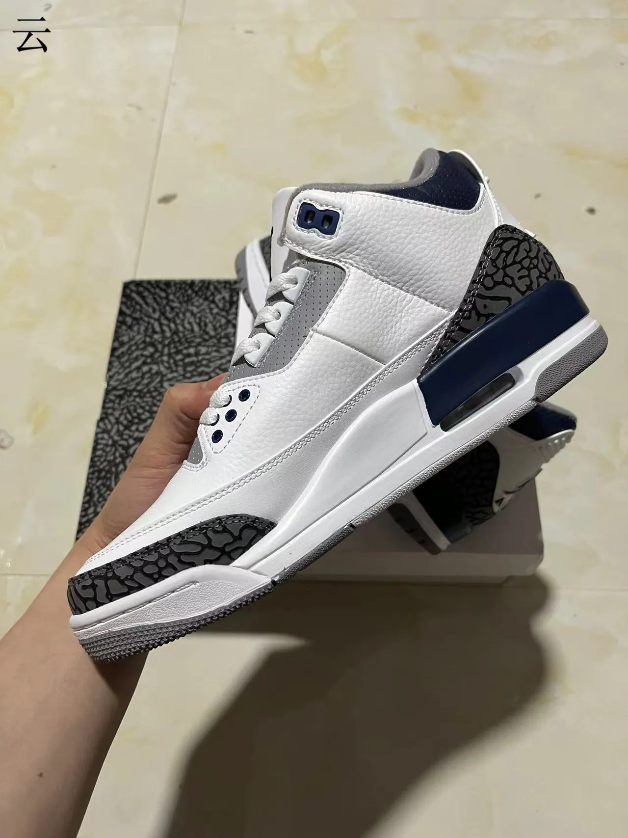 Air Jordan 3 White Navy Elephant Print Basketball Shoes 5