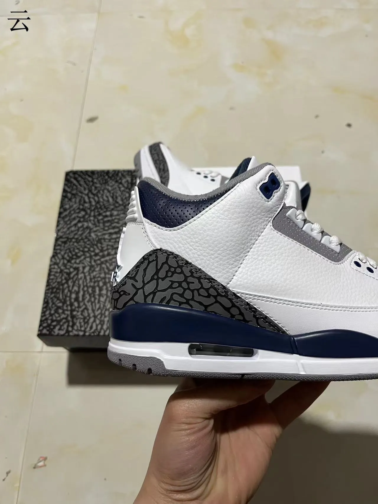 Air Jordan 3 White Navy Elephant Print Basketball Shoes 7