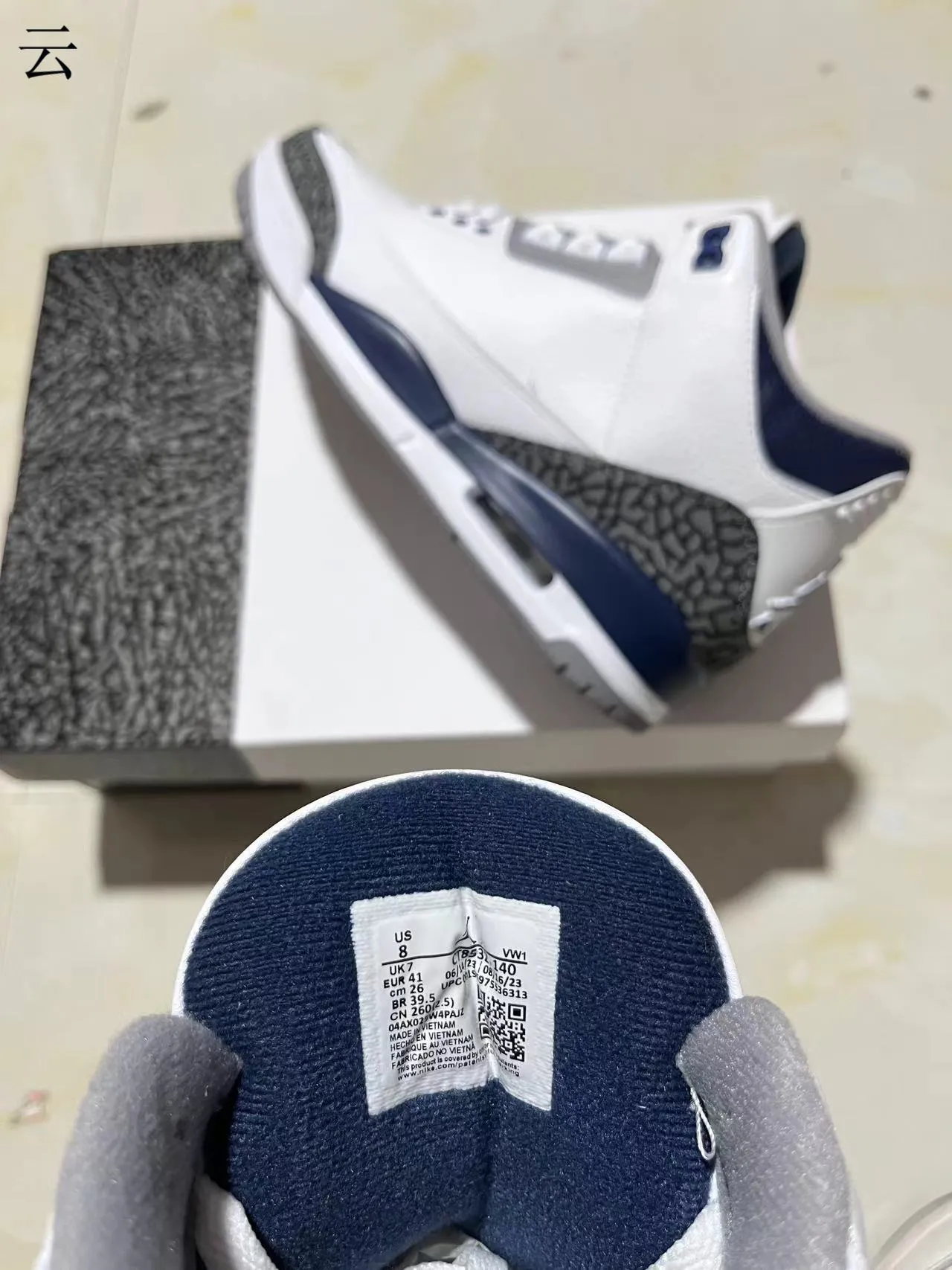 Air Jordan 3 White Navy Elephant Print Basketball Shoes 9