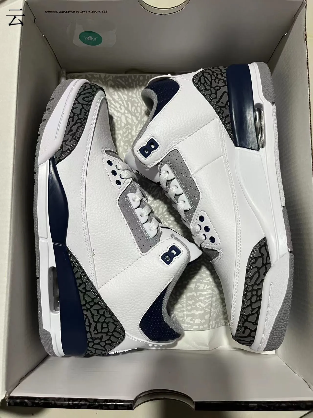 Air Jordan 3 White Navy Elephant Print Basketball Shoes 11