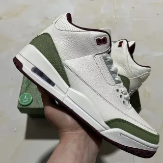 Air Jordan 3 White Olive Green Maroon Basketball Shoes