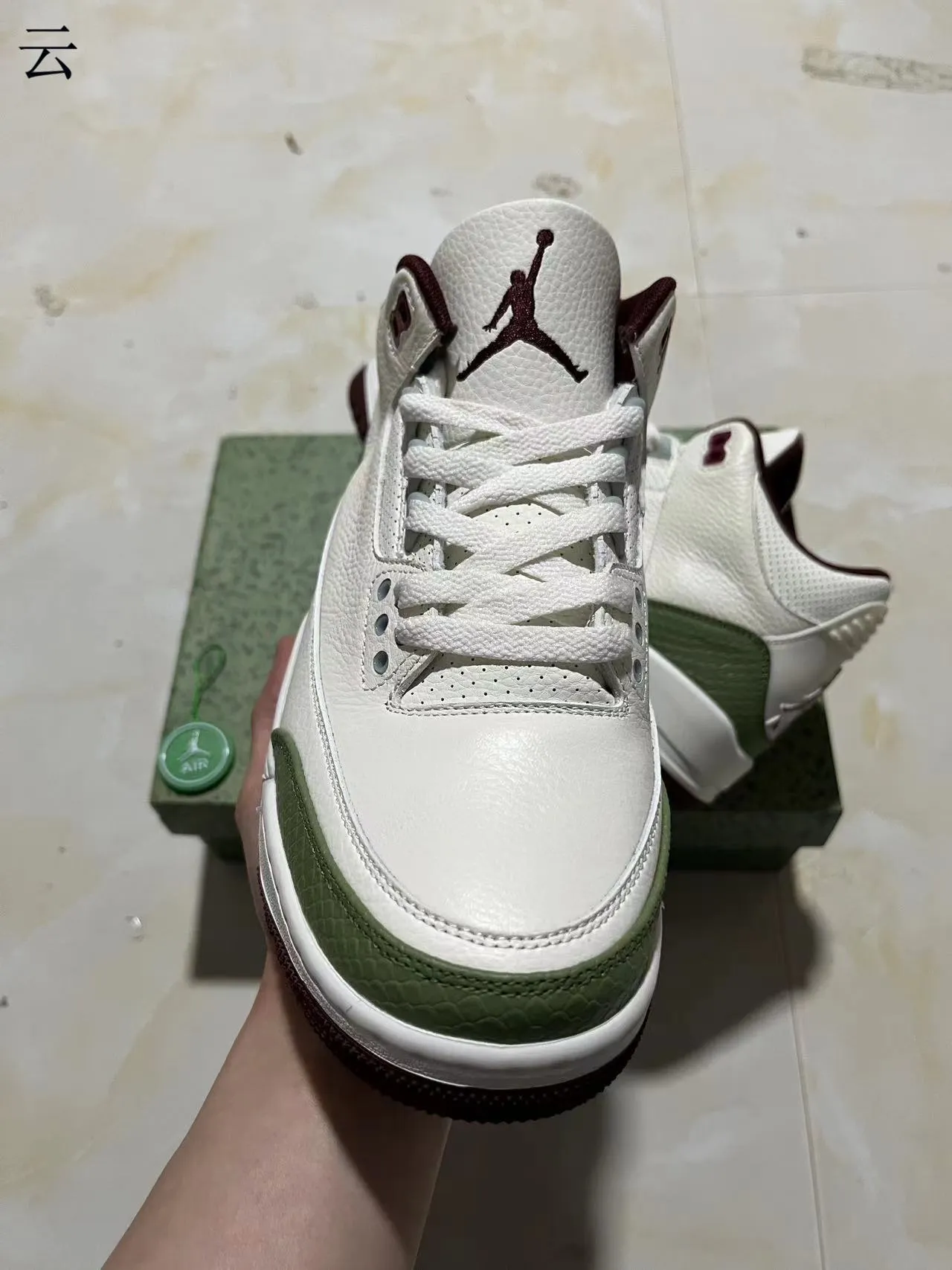 Air Jordan 3 White Olive Green Maroon Basketball Shoes 3